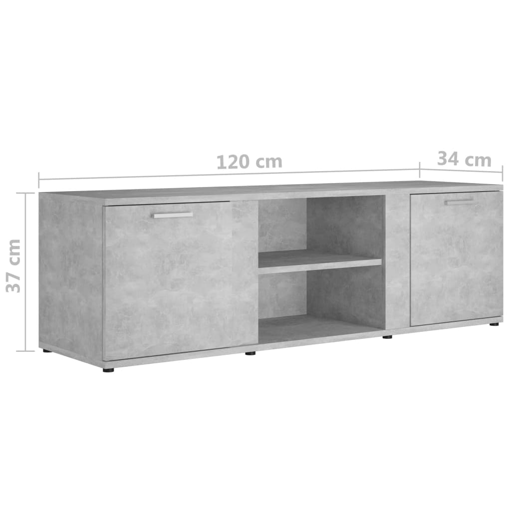 vidaXL Comodă TV, gri beton, 120 x 34 x 37 cm, PAL