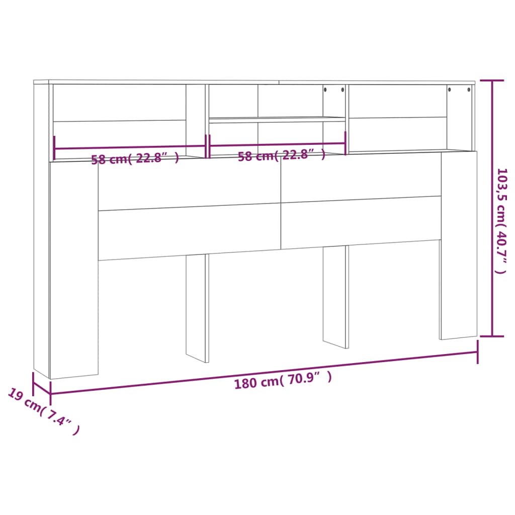 vidaXL Tăblie de pat cu dulap, gri beton, 180x19x103,5 cm