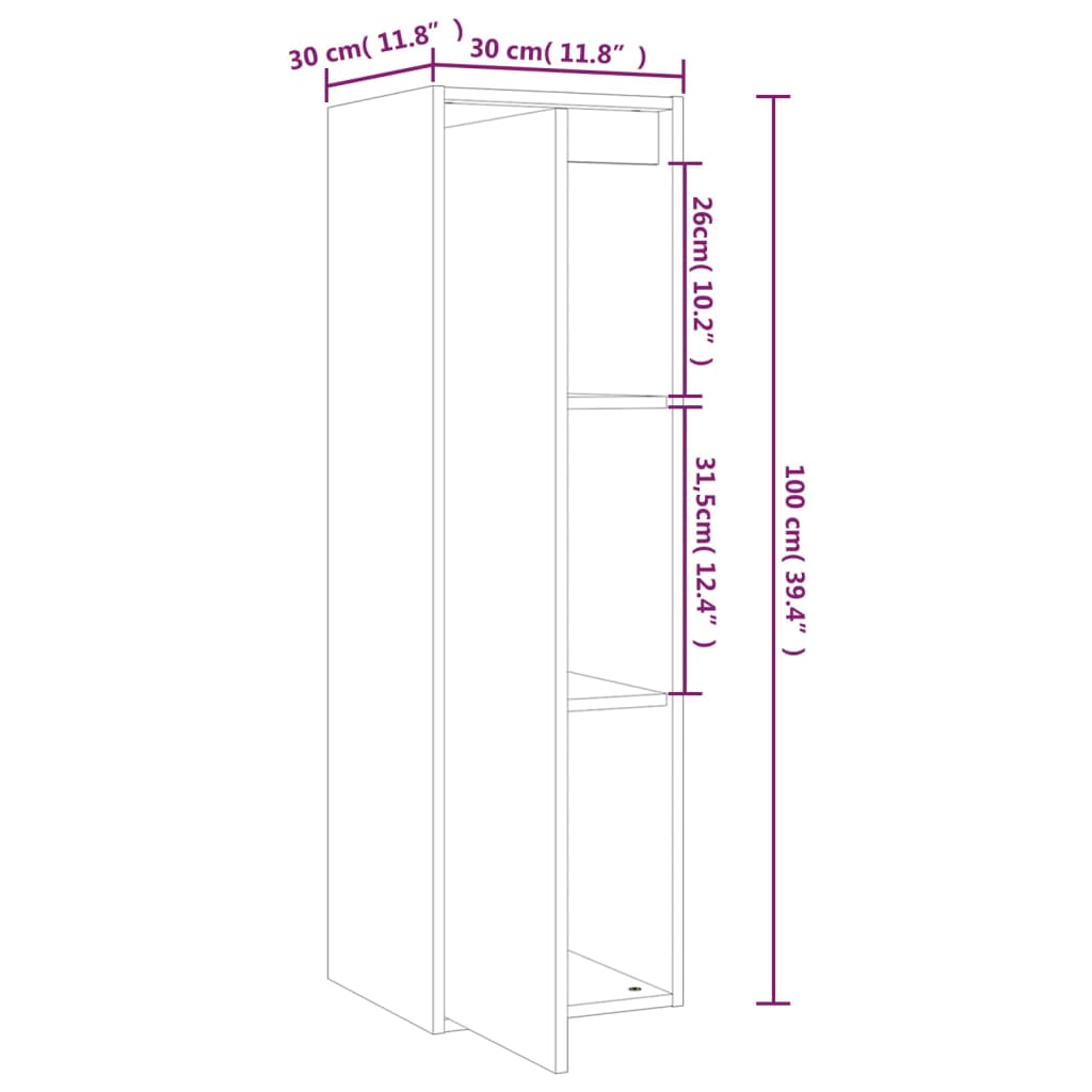 vidaXL Dulap de perete, gri, 30x30x100 cm, lemn masiv de pin
