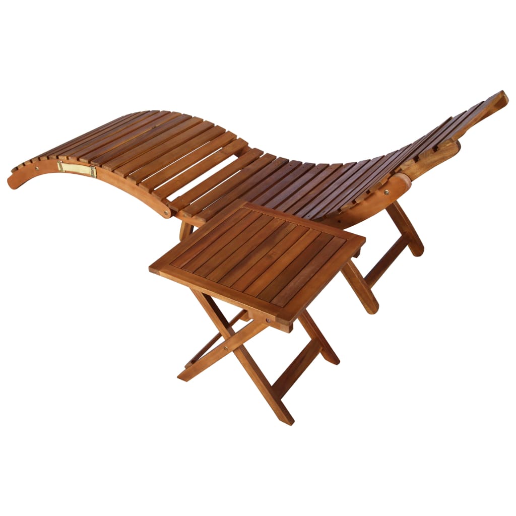 vidaXL Șezlong cu masă, maro, lemn masiv de acacia