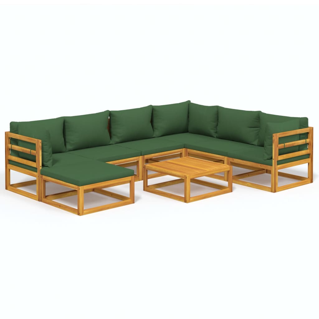 vidaXL Set mobilier de grădină, 8 piese, cu perne verzi, lemn masiv