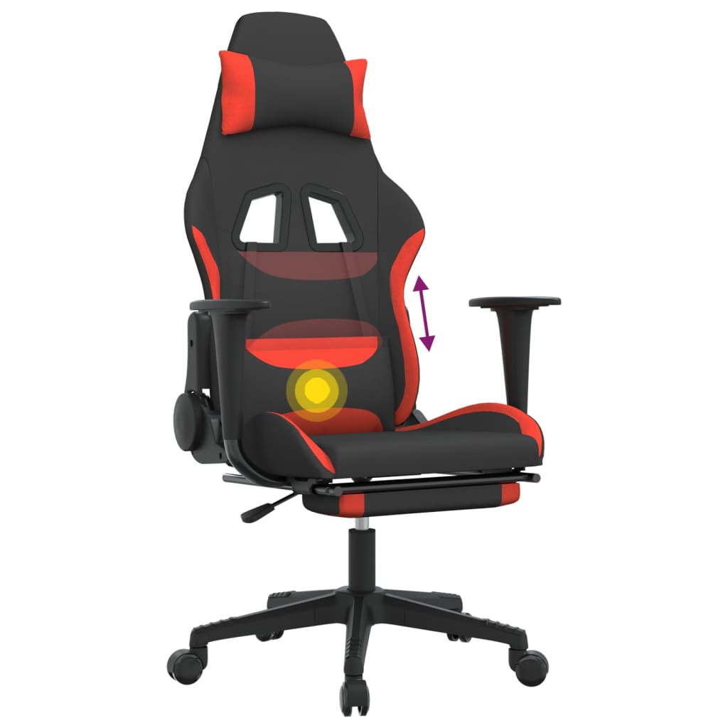 vidaXL Scaun de gaming cu masaj/suport picioare, negru și roșu, textil