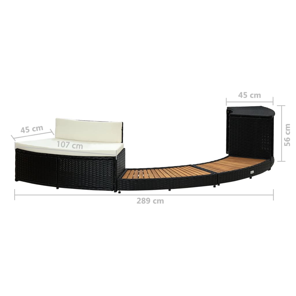 vidaXL Mobilier de împrejmuire spa, negru, poliratan și lemn de acacia