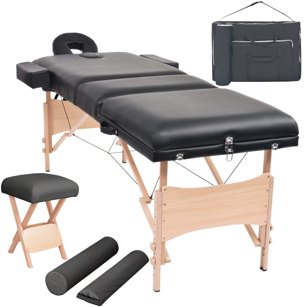 vidaXL Set taburet și masă masaj pliabile 3 zone, 10 cm grosime, negru