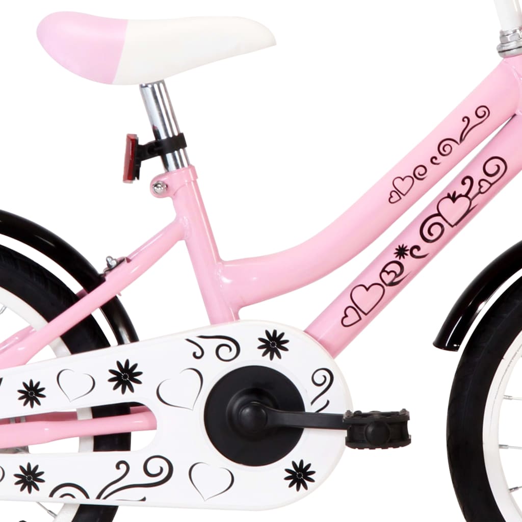 vidaXL Bicicletă copii cu suport frontal, alb și roz, 16 inci