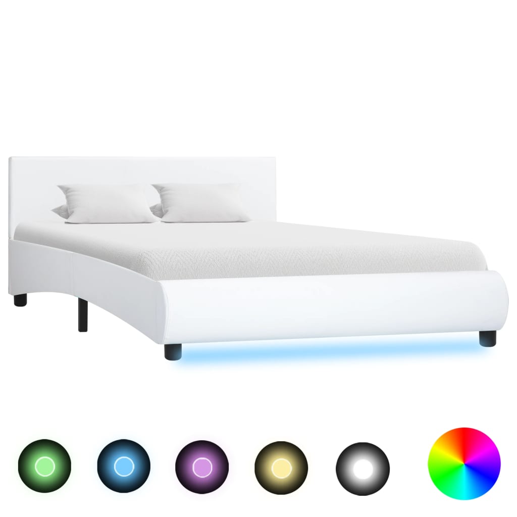 vidaXL Cadru de pat cu LED-uri, alb, 120 x 200 cm, piele ecologică