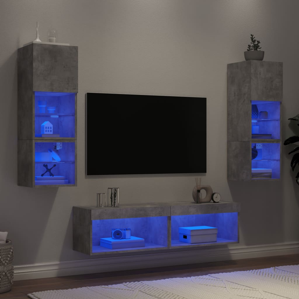 vidaXL Unități TV de perete cu LED-uri 6 piese gri beton lemn compozit