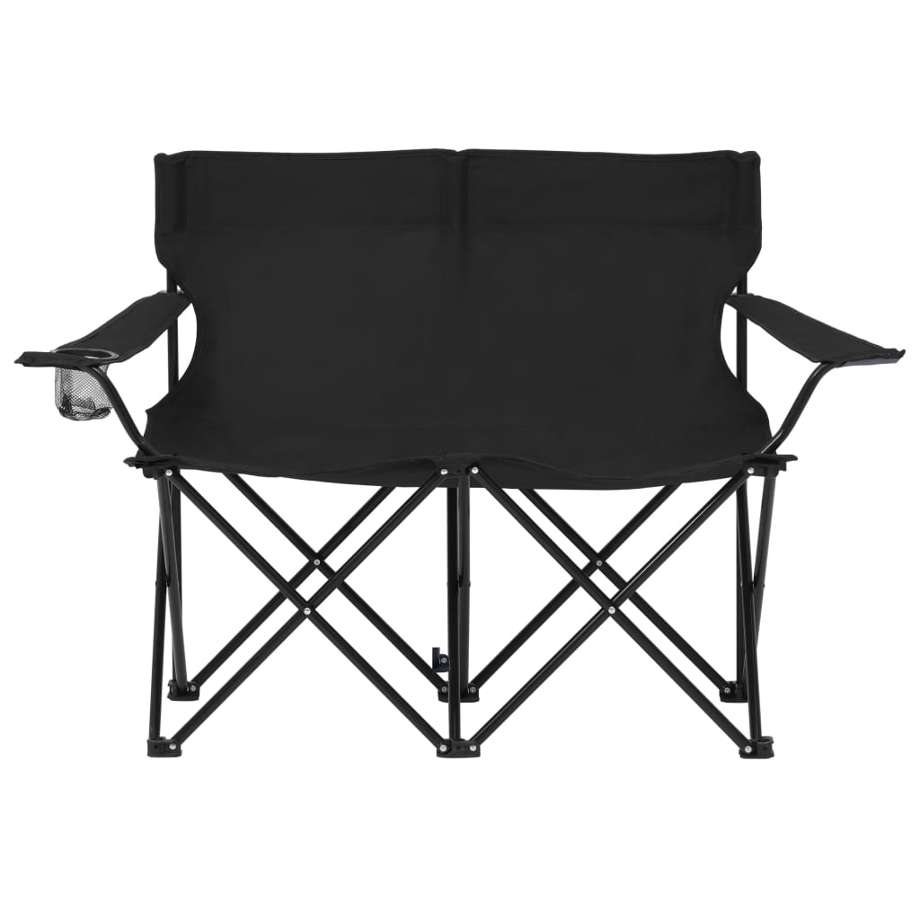 vidaXL Scaun camping pliabil 2 locuri, negru, oțel și material textil