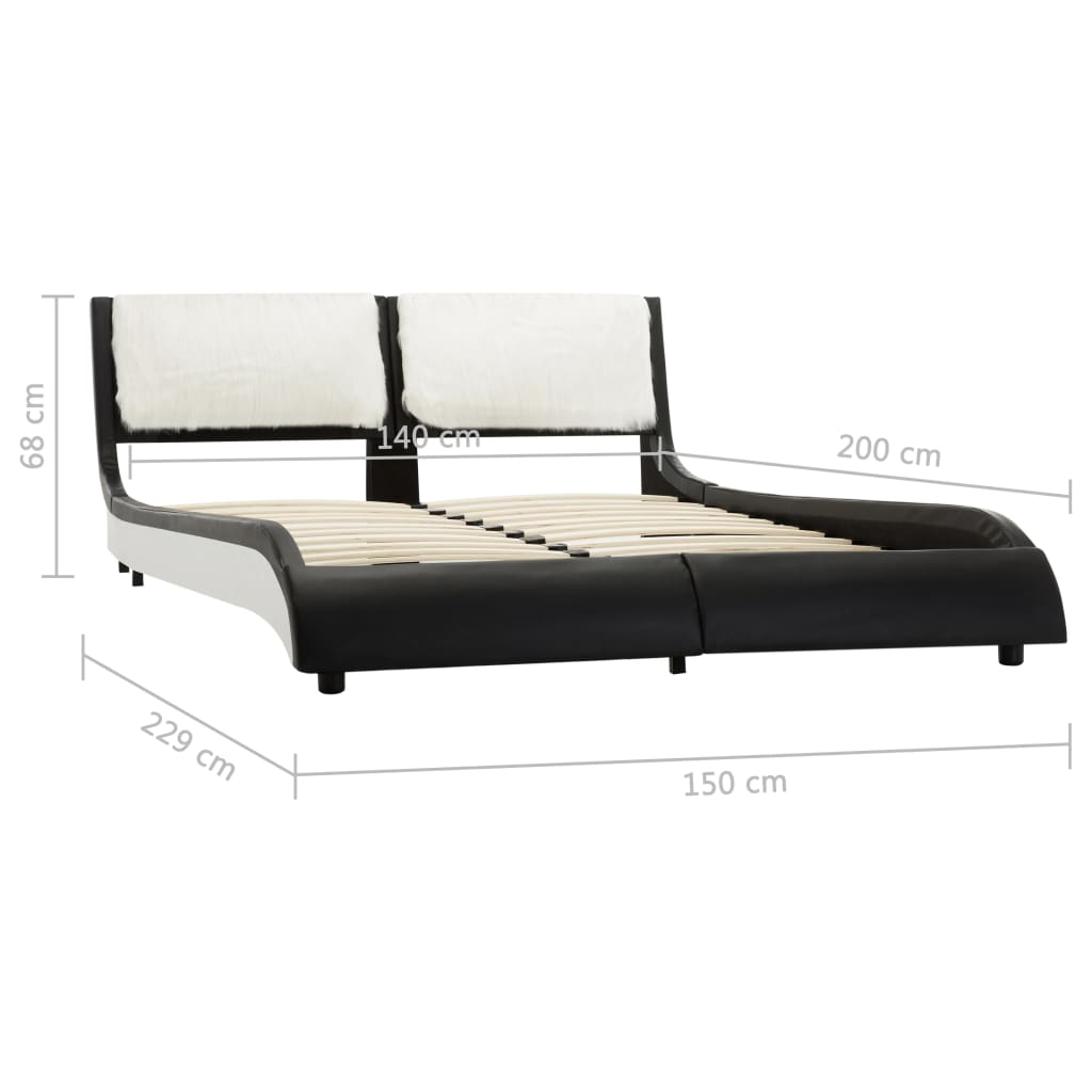 vidaXL Cadru de pat cu LED, negru și alb, 140x200 cm, piele ecologică