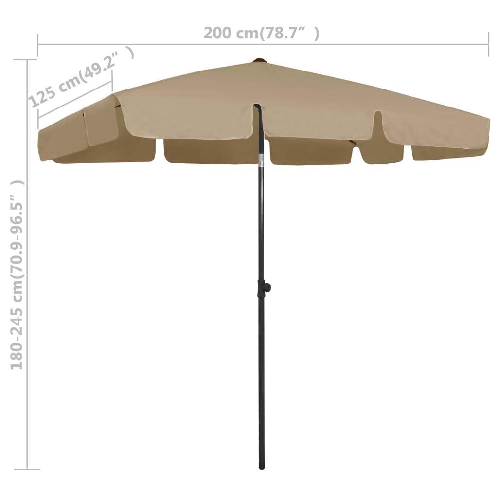 vidaXL Umbrelă de plajă, gri taupe, 200x125 cm