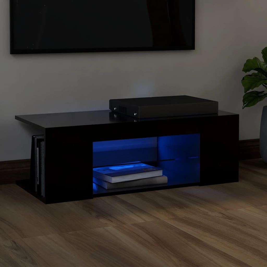 vidaXL Comodă TV cu lumini LED, negru, 90x39x30 cm