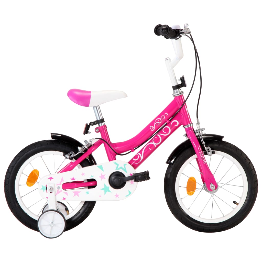 vidaXL Bicicletă pentru copii, negru și roz, 14 inci