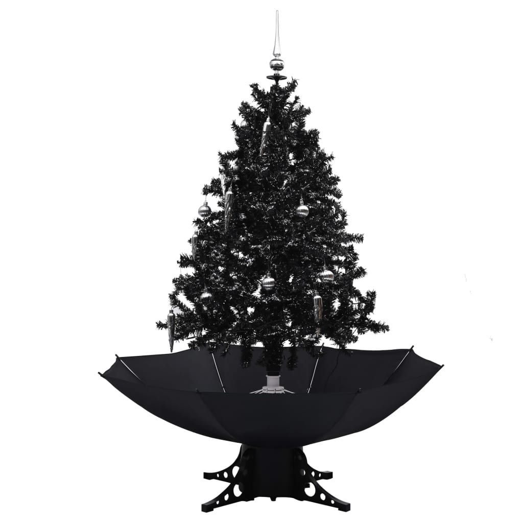 vidaXL Brad de Crăciun cu ninsoare și bază umbrelă, negru, 140 cm, PVC