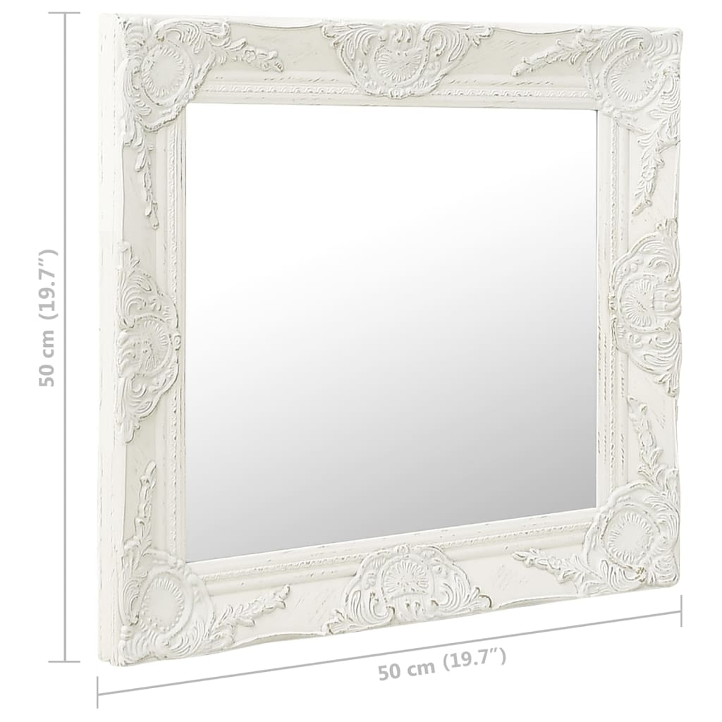 vidaXL Oglindă de perete în stil baroc, alb, 50 x 50 cm