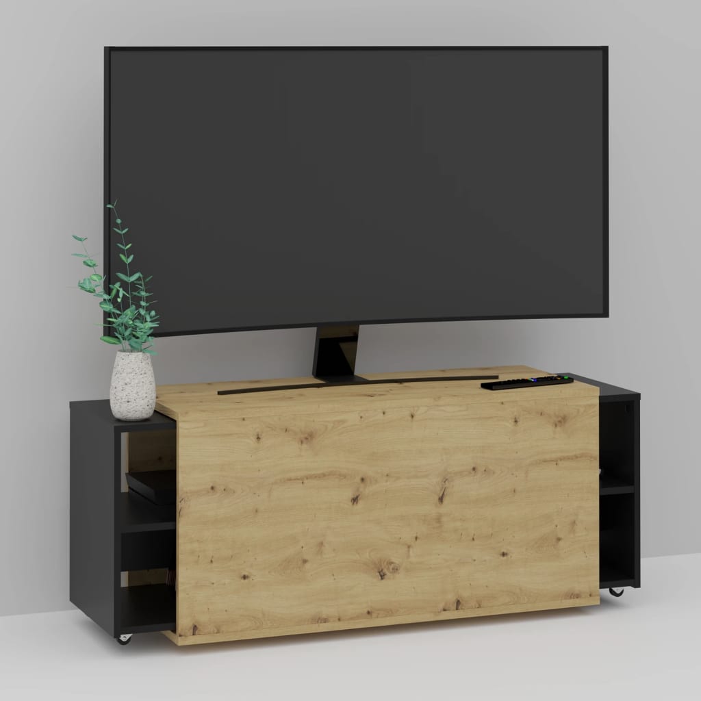 FMD Comodă TV, stejar artizanal & negru, 194,5x39,9x49,2 cm