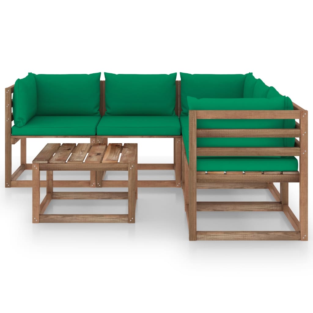 vidaXL Set mobilier de grădină cu perne verzi, 6 piese lemn pin tratat