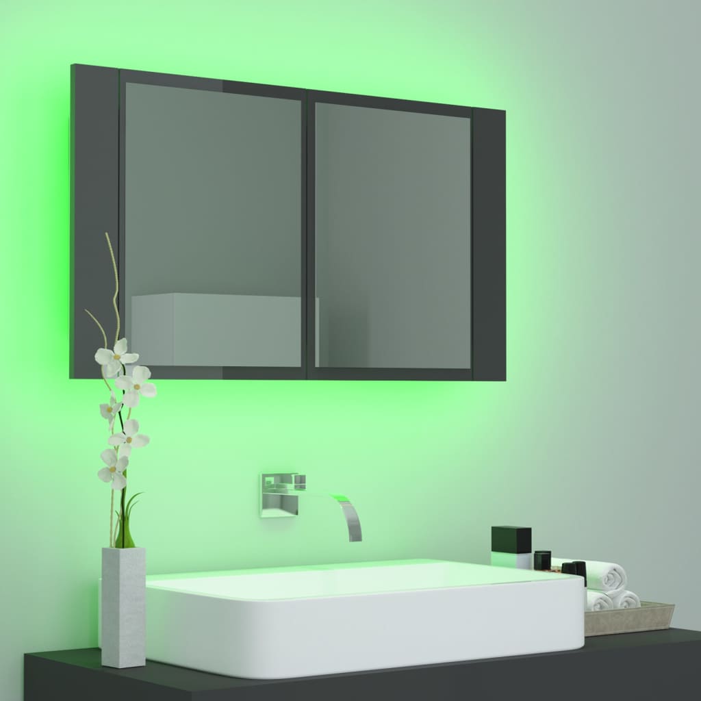 vidaXL Dulap de baie cu oglindă și LED, gri extralucios 80x12x45 acril