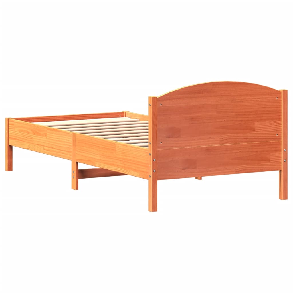 vidaXL Cadru de pat cu tăblie, maro ceruit, 100x200 cm, lemn masiv pin