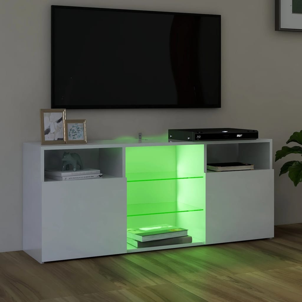 vidaXL Comodă TV cu lumini LED, alb extralucios, 120x30x50 cm