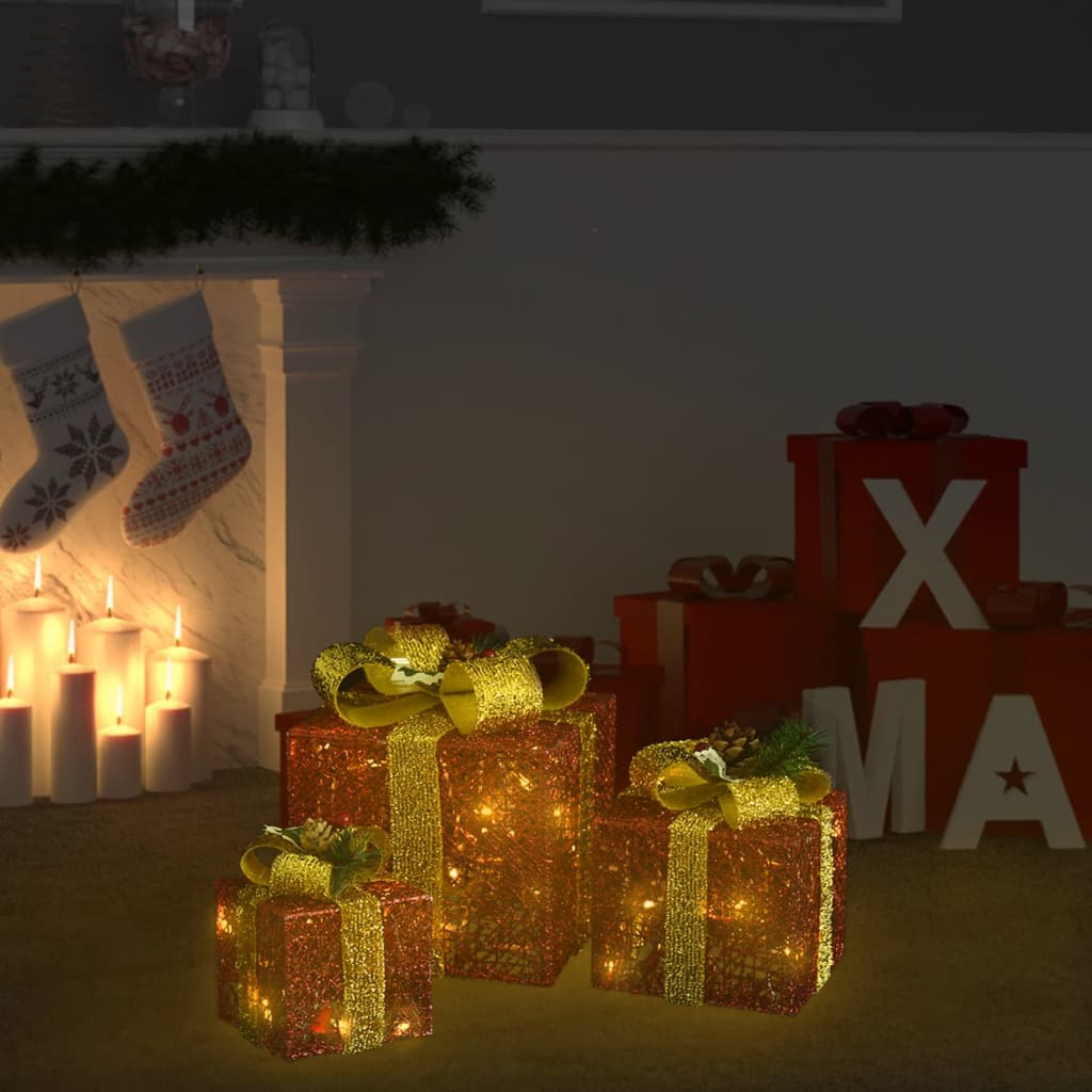 vidaXL Cutii cadou de Crăciun decor, 3 buc., roșu, exterior/interior