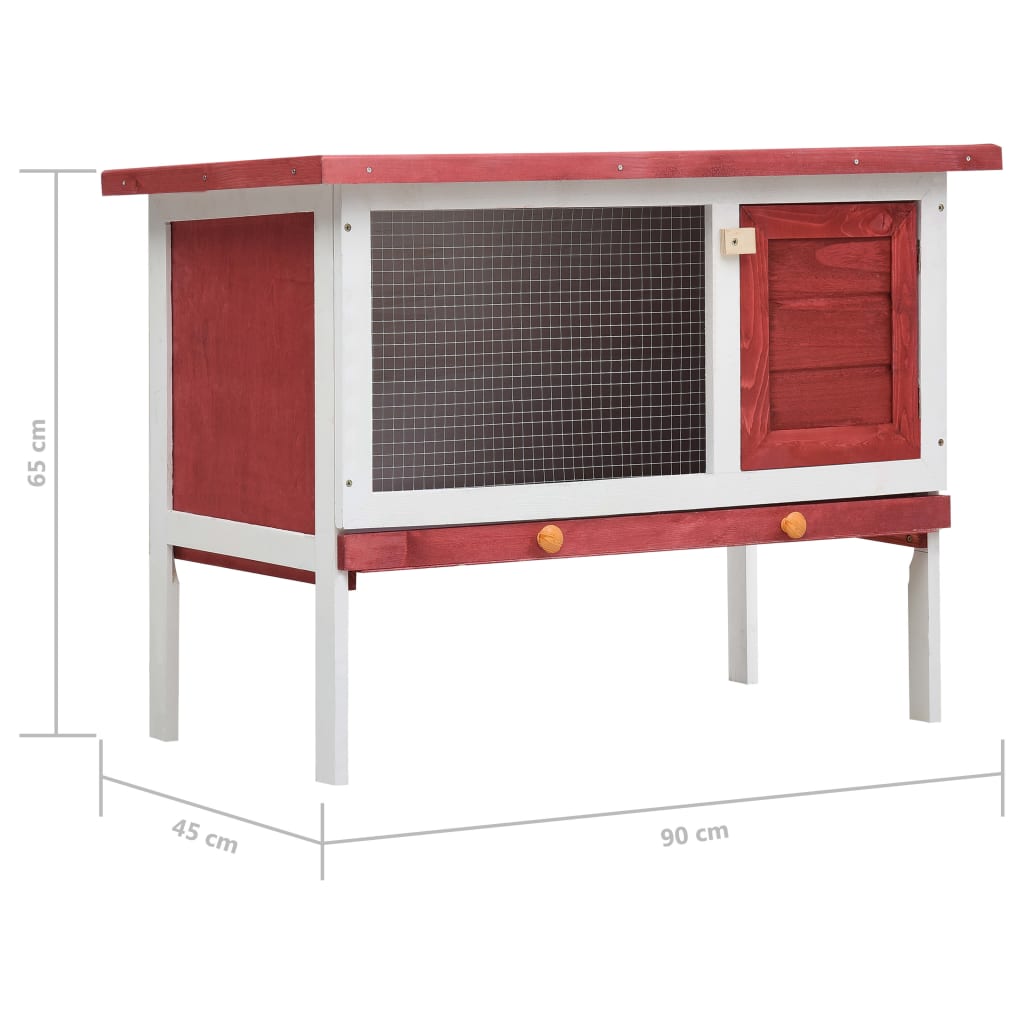 vidaXL Cușcă de iepuri pentru exterior, 1 nivel, roșu, lemn