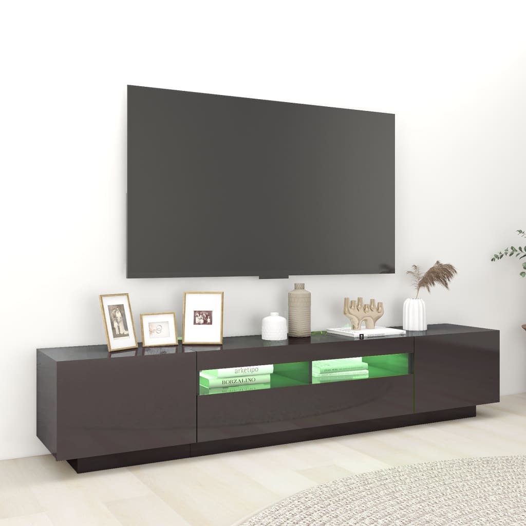 vidaXL Comodă TV cu lumini LED, gri extralucios, 200x35x40 cm