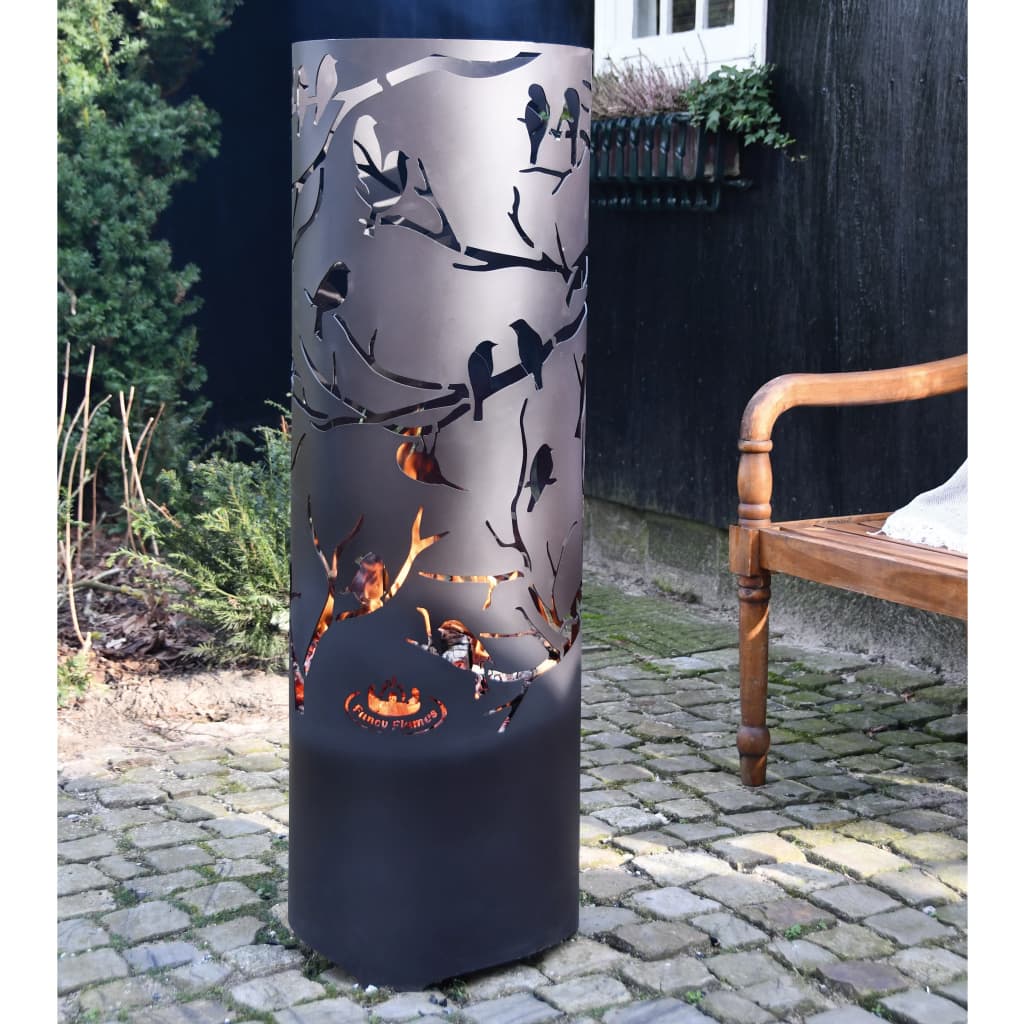 Esschert Design Coș de foc Birds on Twig, negru, oțel carbon FF409