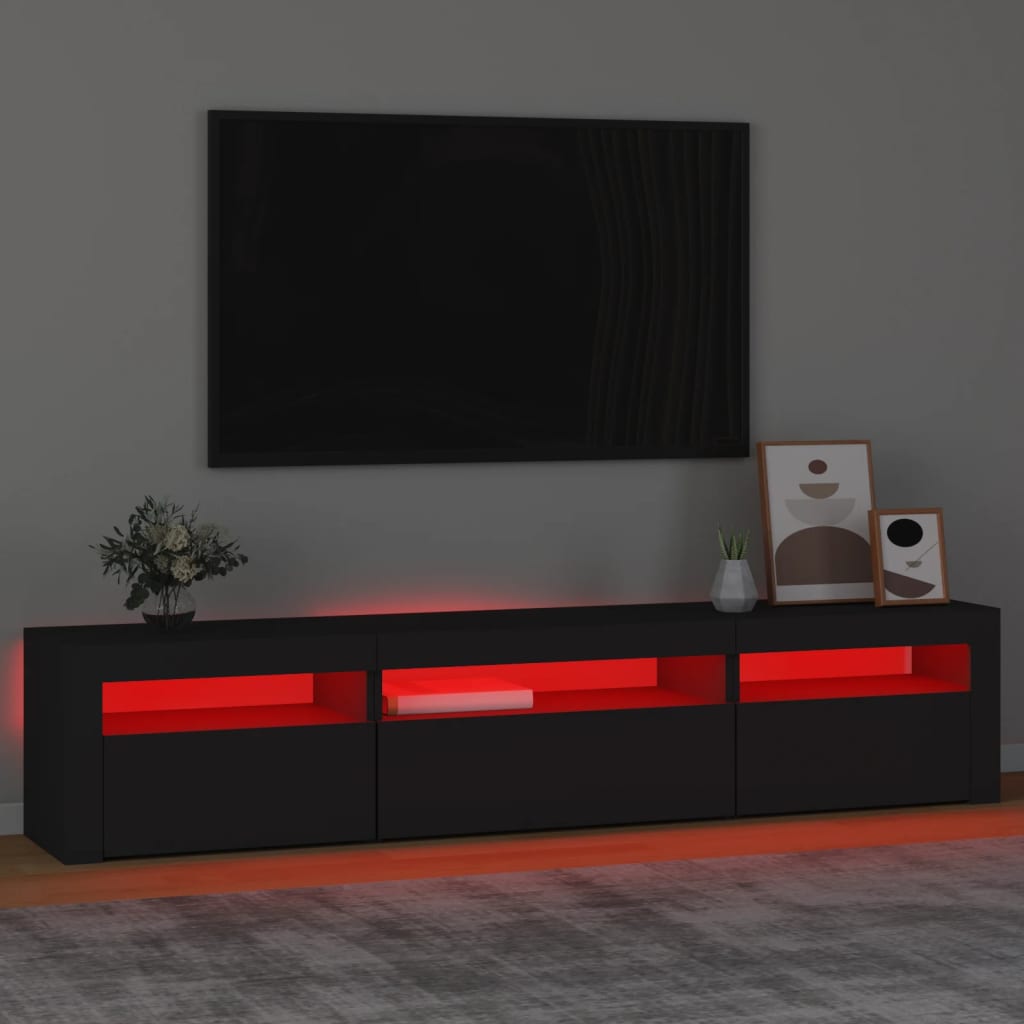 vidaXL Comodă TV cu lumini LED, negru, 195x35x40 cm