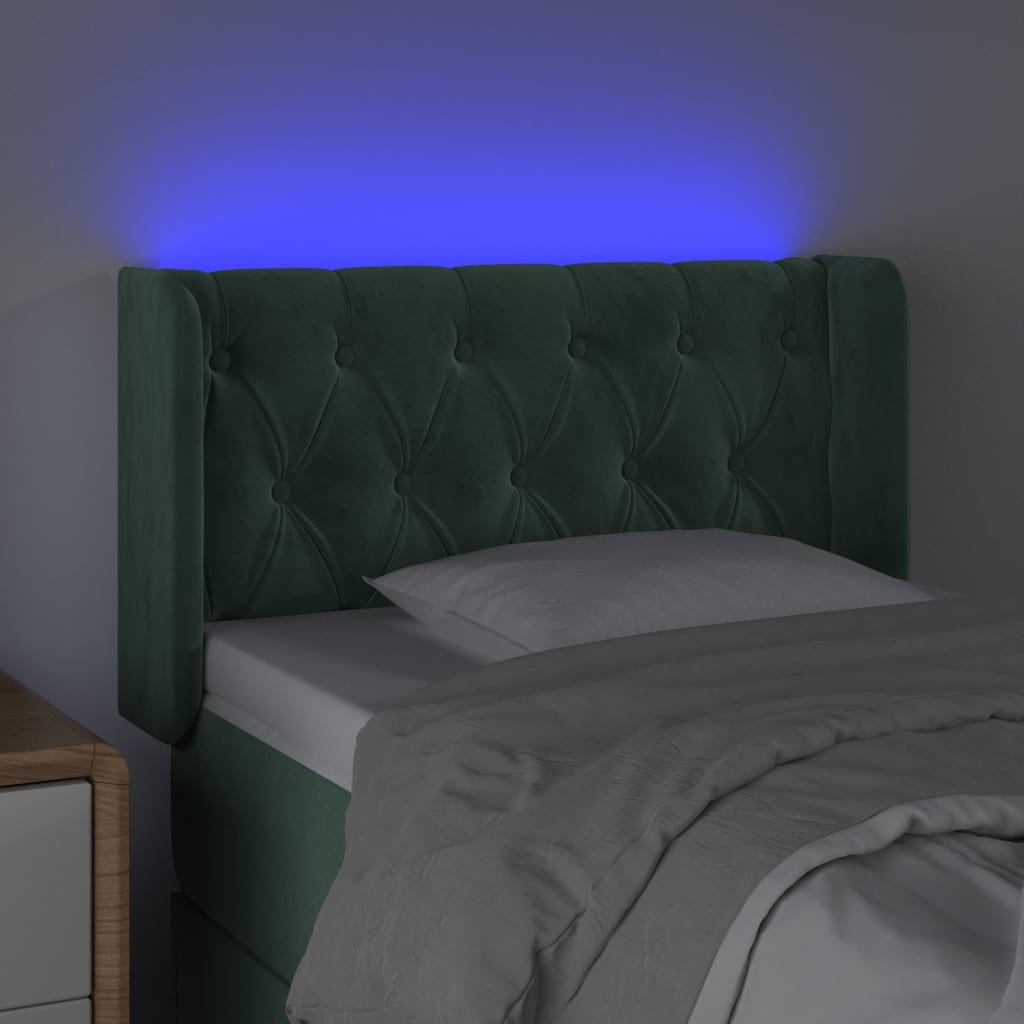 vidaXL Tăblie de pat cu LED, verde închis, 83x16x78/88 cm, catifea