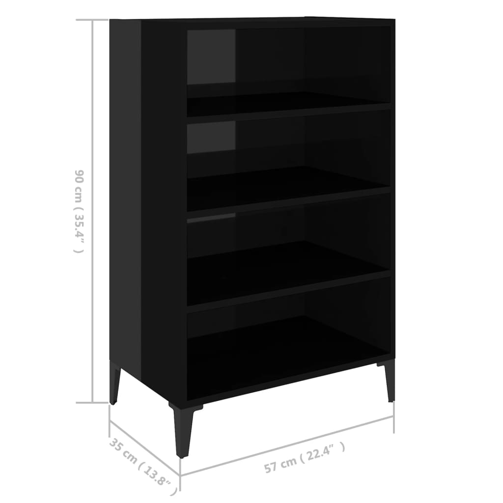 vidaXL Servantă, negru extralucios, 57x35x90 cm, PAL