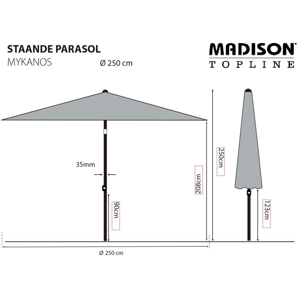 Madison Umbrelă de soare "Mykanos", 250 cm, gri