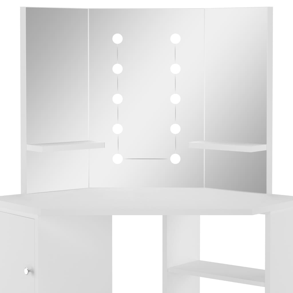 vidaXL Masă pentru machiaj de colț cu lumini LED, alb
