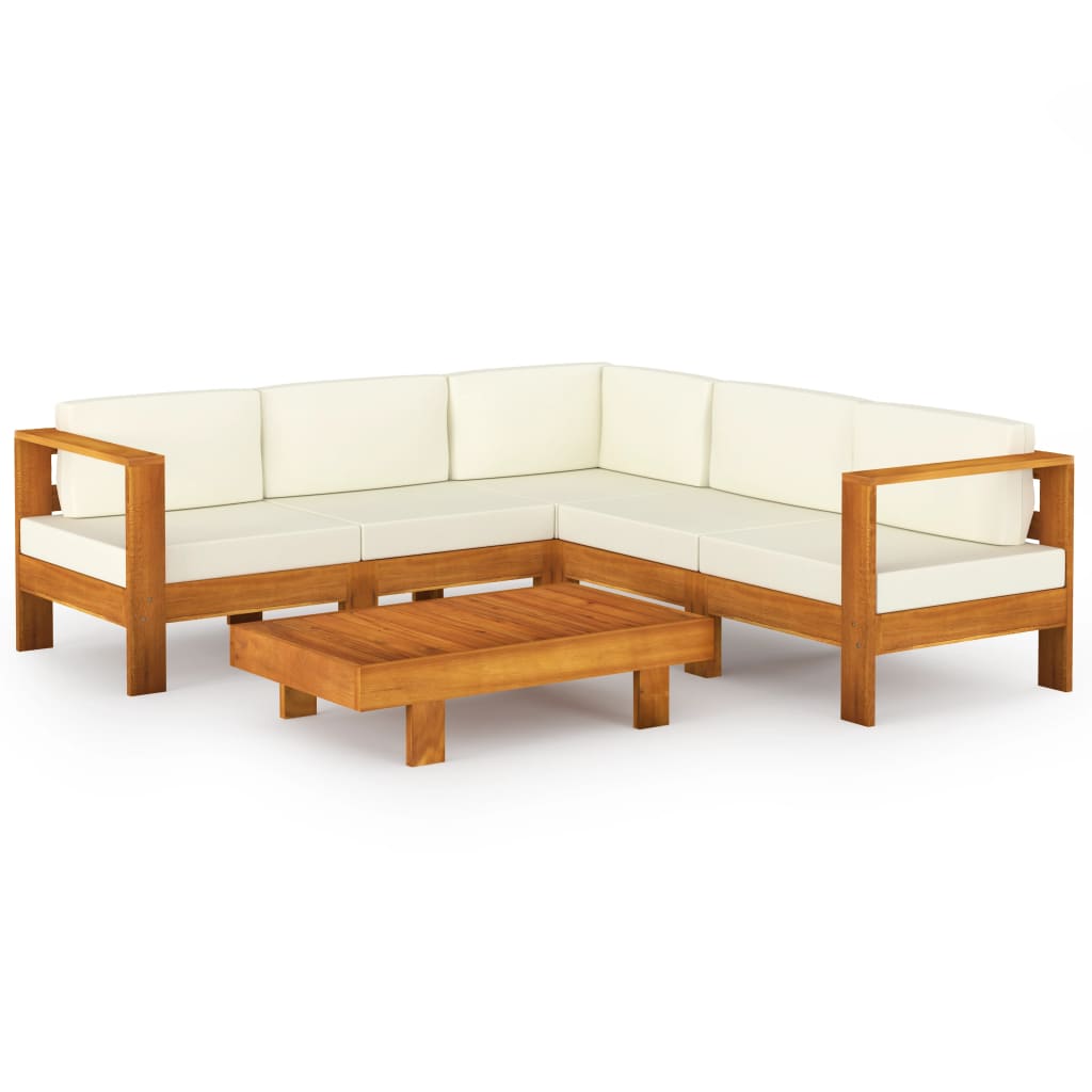 vidaXL Set mobilier grădină perne alb/crem, 6 piese, lemn masiv acacia