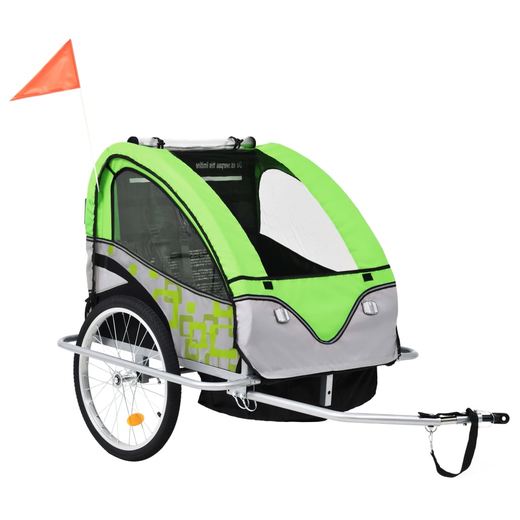 vidaXL Remorcă de bicicletă & Cărucior copii 2-în-1, verde și gri