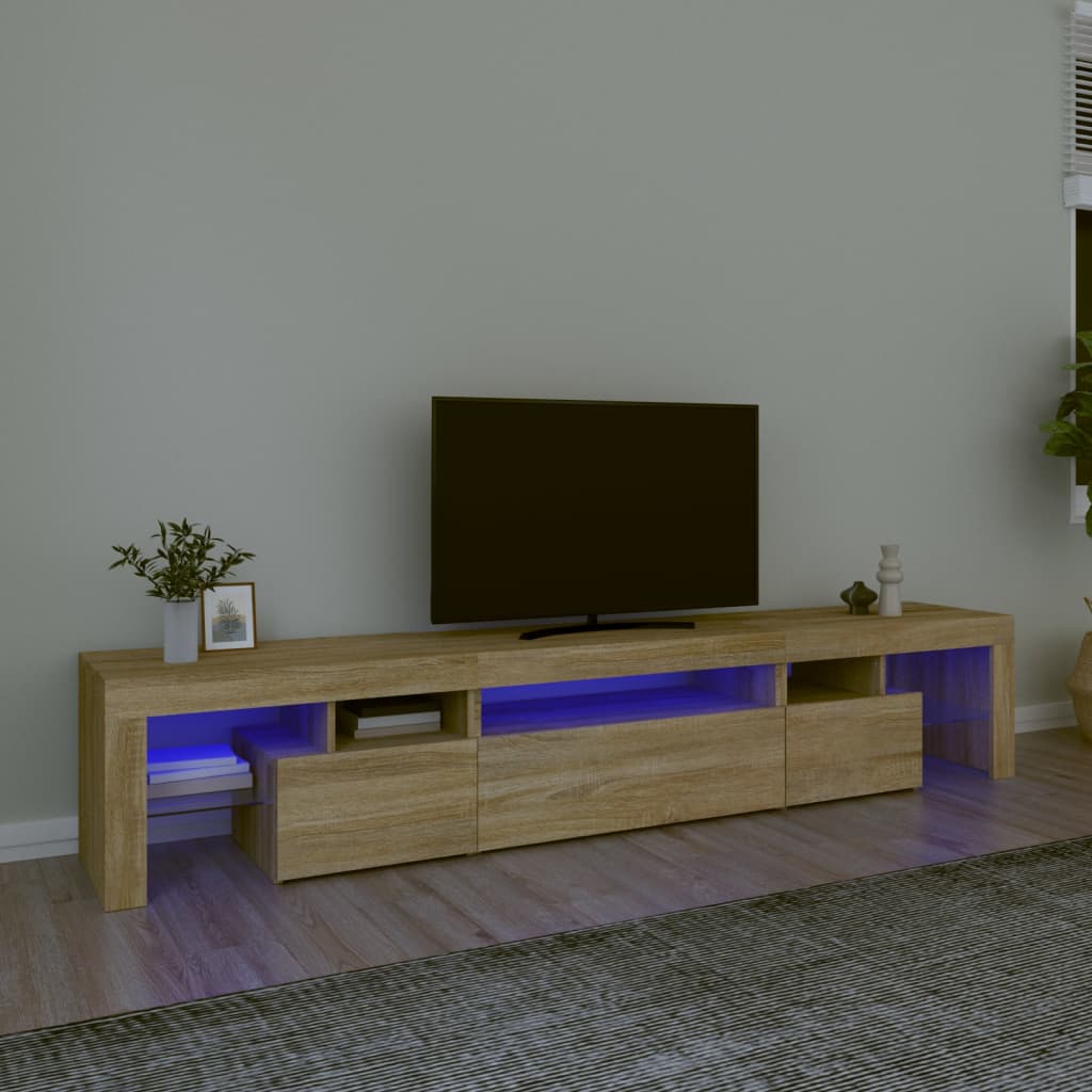 vidaXL Comodă TV cu lumini LED, stejar sonoma, 215x36,5x40cm