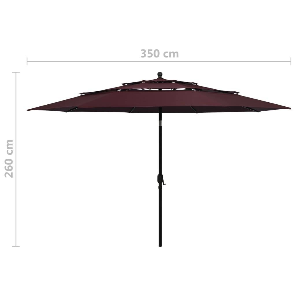 vidaXL Umbrelă de soare 3 niveluri, stâlp aluminiu, roșu bordo, 3,5 m