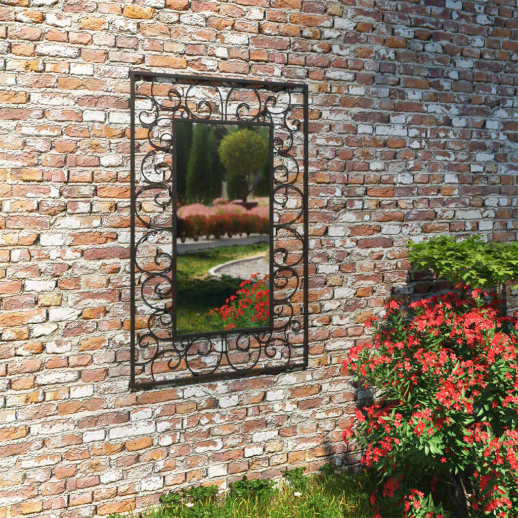 vidaXL Oglindă de perete de grădină, negru, 50x80 cm, dreptunghiular