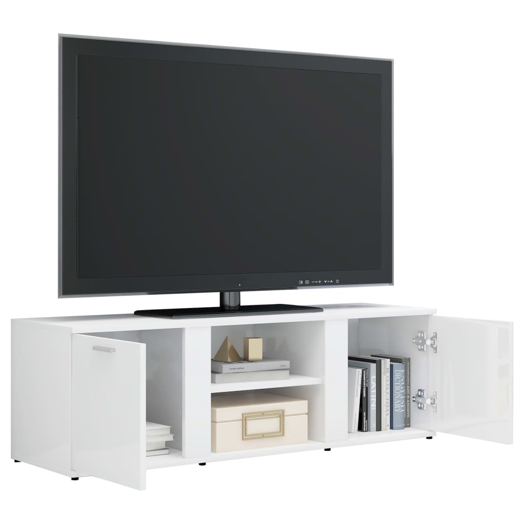 vidaXL Comodă TV, alb extralucios, 120 x 34 x 37 cm, PAL