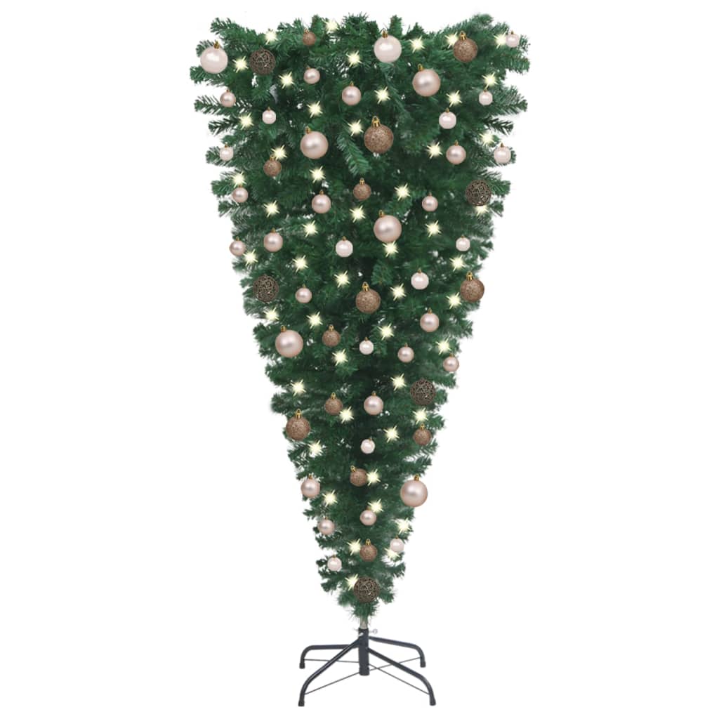 vidaXL Brad Crăciun artificial pre-iluminat inversat, globuri, 150 cm