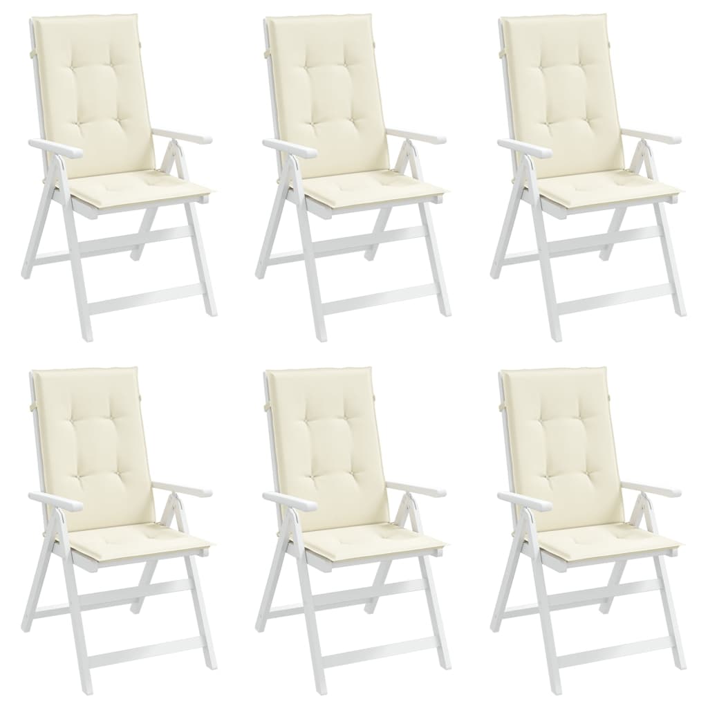 vidaXL Perne scaun cu spătar înalt, 6 buc., crem, 120x50x3 cm, textil