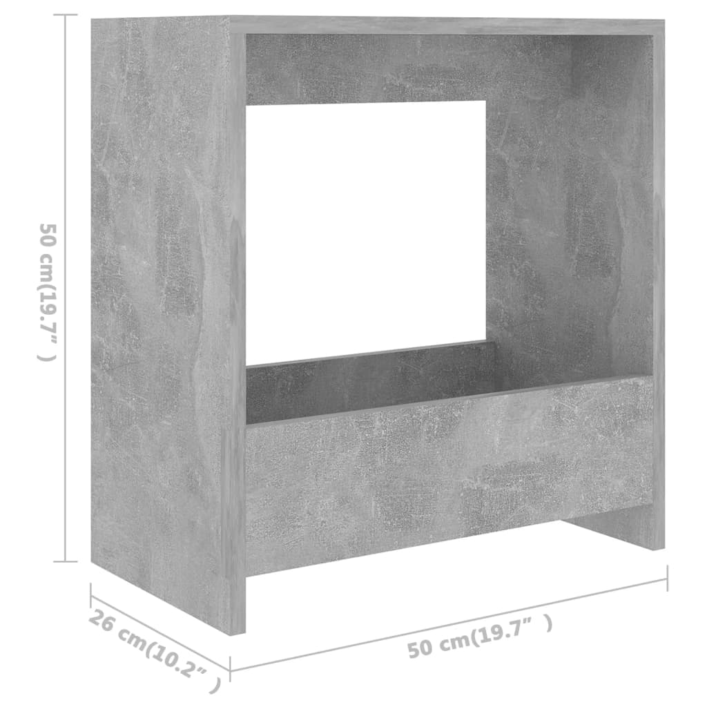 vidaXL Masă laterală, gri beton, 50x26x50 cm, PAL