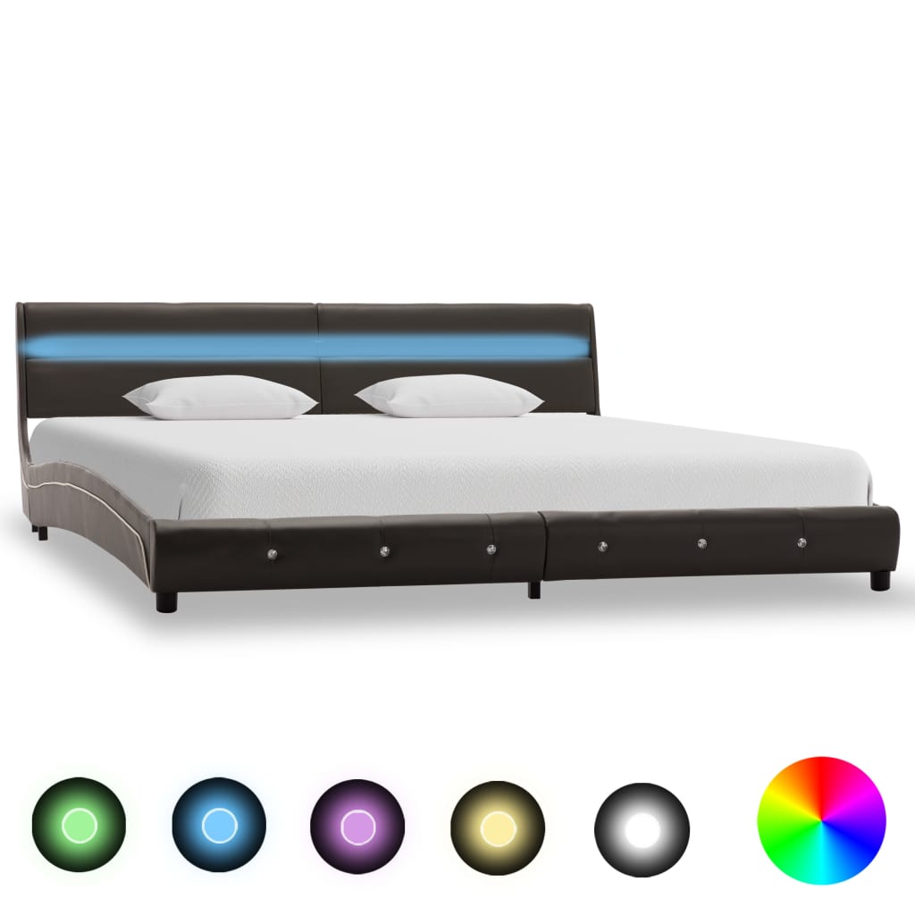 vidaXL Cadru de pat cu LED, gri, 150x200 cm, piele ecologică