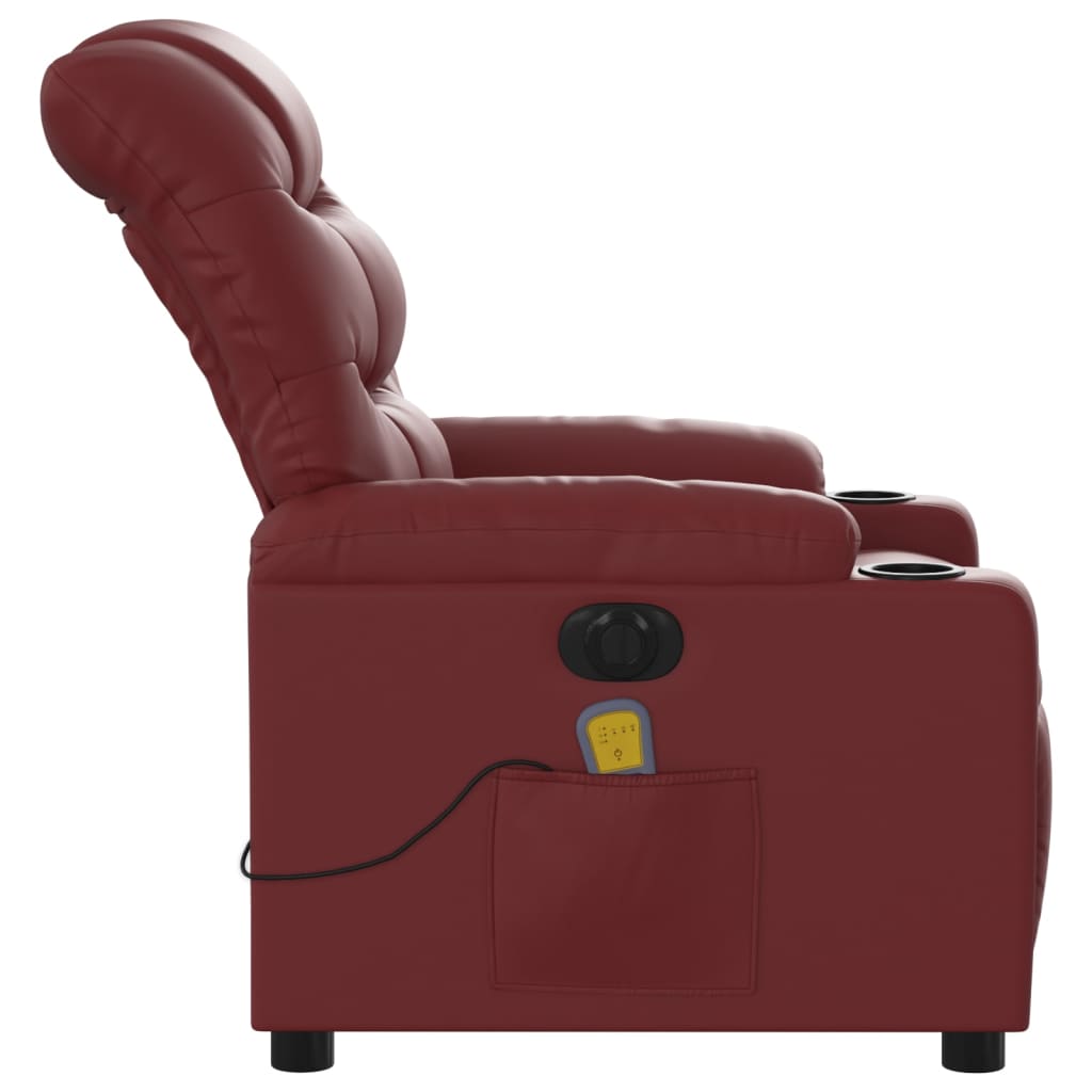 vidaXL Fotoliu de masaj electric rabatabil, roșu vin, piele ecologică