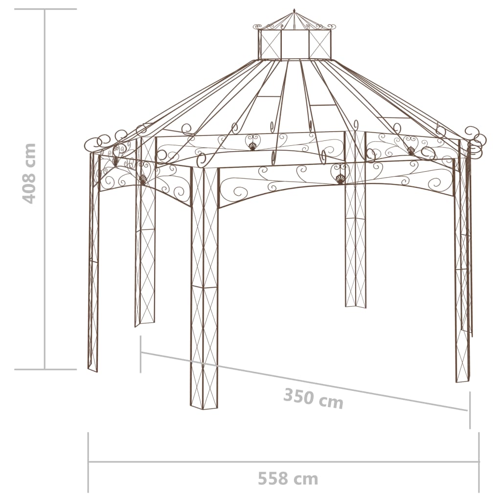 vidaXL Pavilion de grădină, maro antichizat, 558x350x408 cm, fier