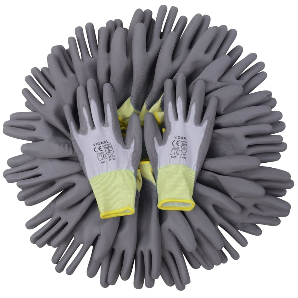 vidaXL Mănuși de protecție PU albe și gri mărimea 10/XL, 24 perechi