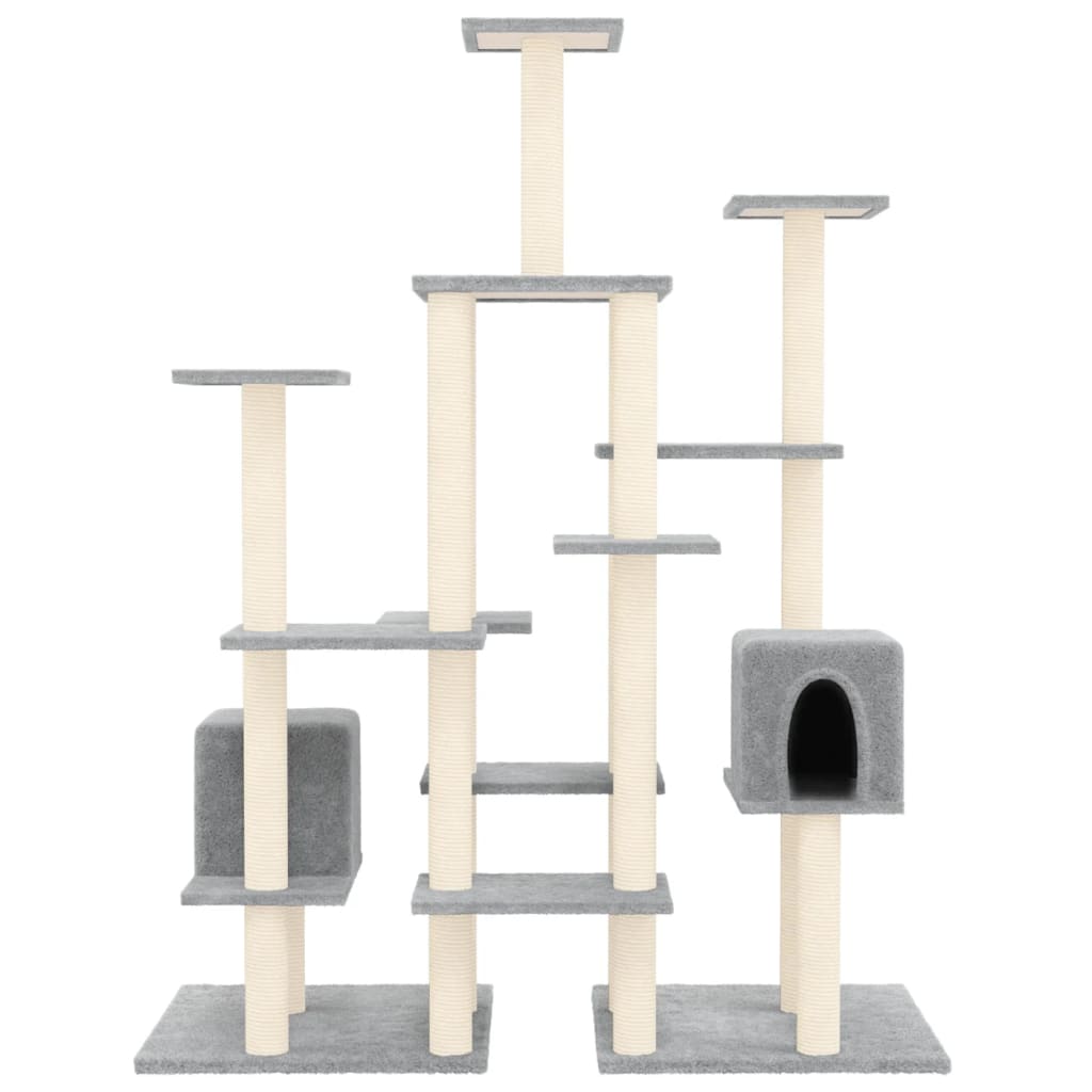 vidaXL Ansamblu pisici, stâlpi din funie sisal, gri deschis, 145 cm