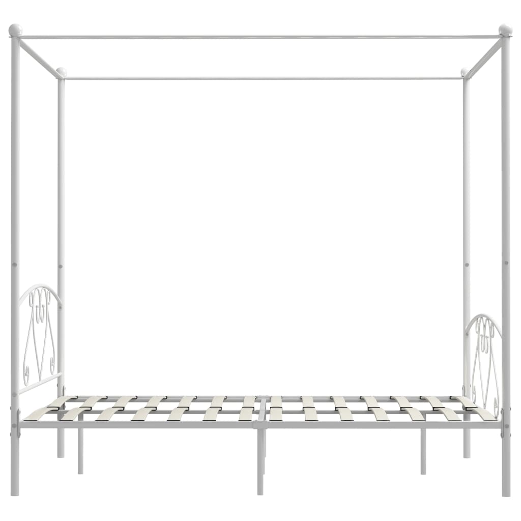 vidaXL Cadru de pat cu baldachin, alb, 140 x 200 cm, metal