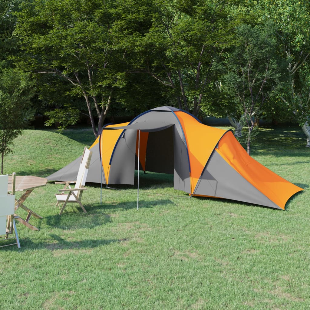 vidaXL Cort camping, 6 persoane, gri și portocaliu
