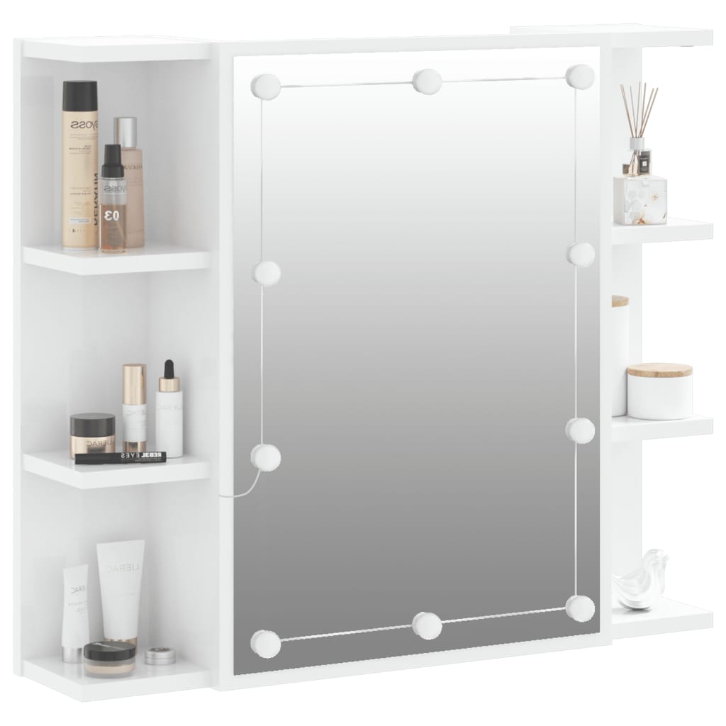 vidaXL Dulap cu oglindă și LED, alb extralucios, 70x16,5x60 cm