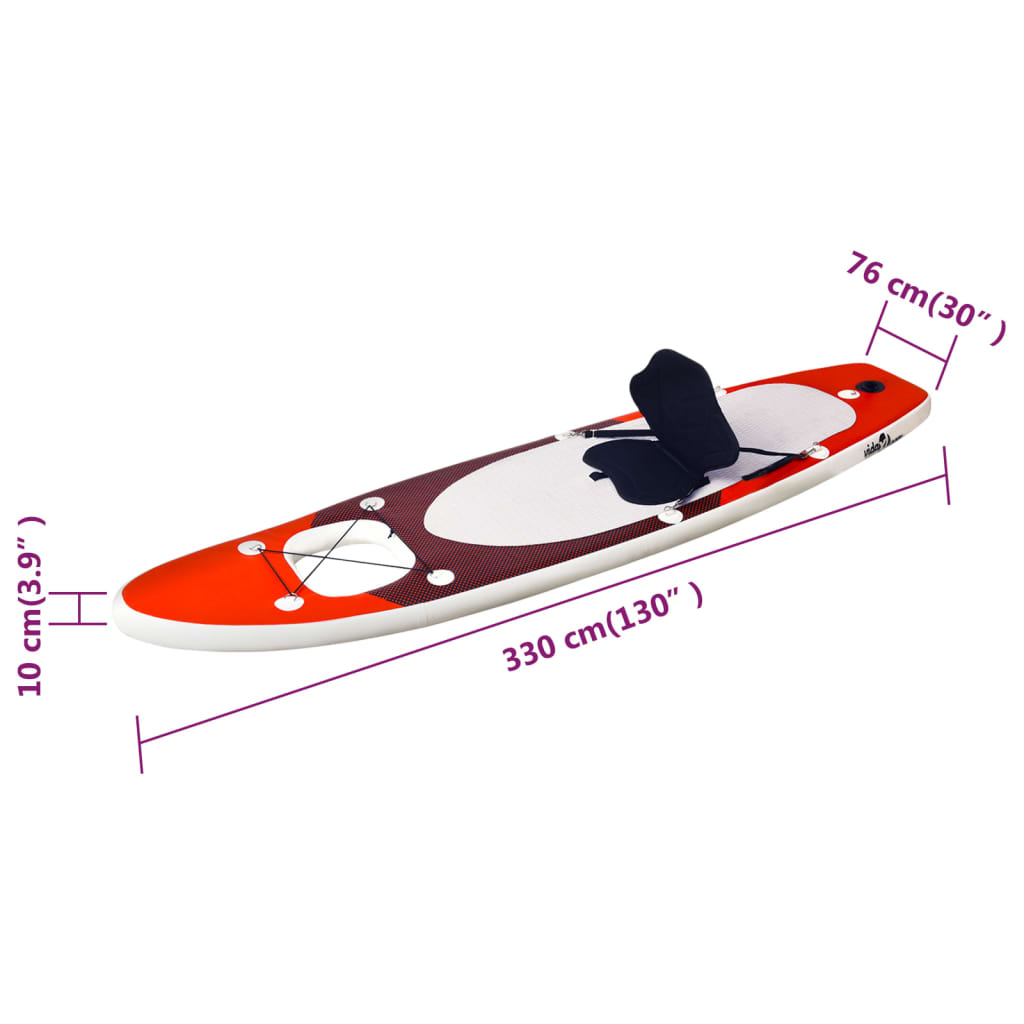 vidaXL Set placă paddleboarding gonflabilă, roşu, 330x76x10 cm